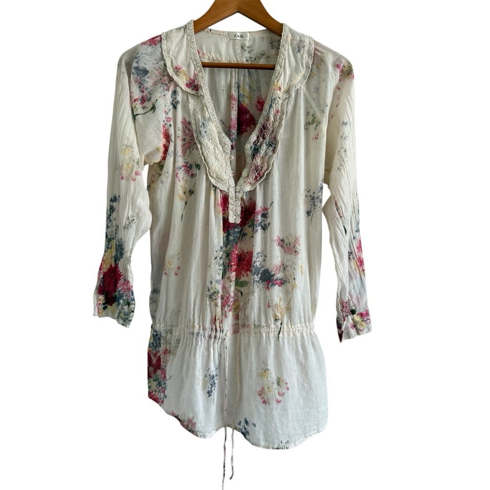 Cottagecore Boho Chic Peasant Blouse Women's Large Gauzy Cotton Lace Shabby Chic